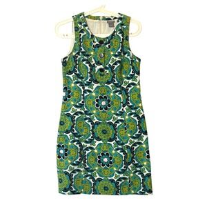 Ann Taylor Green Teal Medallion Silk Blend Sleeveless Shift Dress Size 2